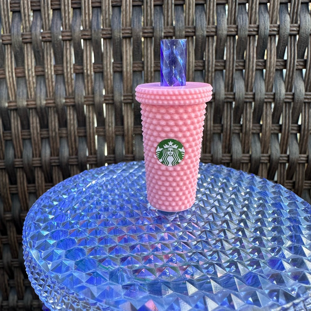 Pink Studded Tumbler Cup Straw Topper Buddy Starbucks Cups